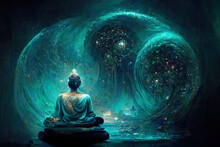 Buddha Meditates In The Universe, Teal Colors, Universe, Yoga, Spirituality
