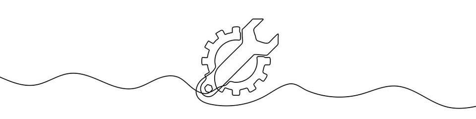 Wall Mural - continuous linear drawing of service symbol. repair concept. one line drawn background. vector illus