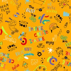 Wall Mural - the pattern is stylized as a child's drawing with lettering. cheerful bright