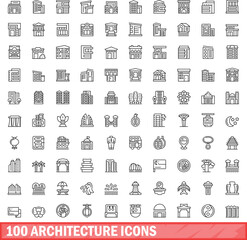 Poster - 100 architecture icons set. Outline illustration of 100 architecture icons vector set isolated on white background