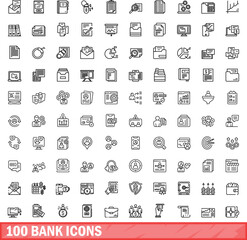 Poster - 100 bank icons set. Outline illustration of 100 bank icons vector set isolated on white background