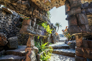 Amazing cave, pool, natural auditorium, salty lake designed by Cesar Manrique in volcanic tunnel called Jameos del Agua in Lanzarote, Spain