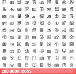 Poster - 100 book icons set. Outline illustration of 100 book icons vector set isolated on white background
