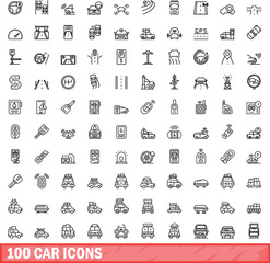 Poster - 100 car icons set. Outline illustration of 100 car icons vector set isolated on white background