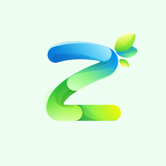 Poster - Letter Z eco logo with gradient lines with green leaf. Environment friendly icon made of overlapping parts.