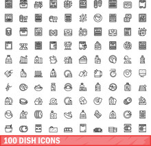 100 dish icons set. Outline illustration of 100 dish icons vector set isolated on white background