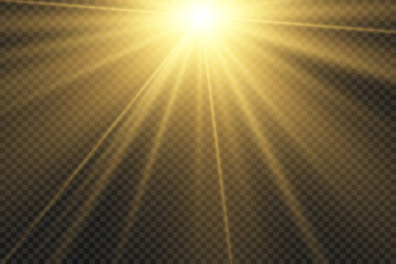Poster - Special lens flash, light effect. The flash flashes rays and searchlight. illust.White glowing light. Beautiful star Light from the rays. The sun is backlit. Bright beautiful star. Sunlight. Glare.	