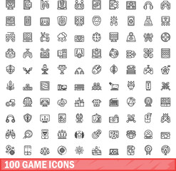 Poster - 100 game icons set. Outline illustration of 100 game icons vector set isolated on white background