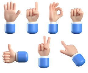 Poster - 3d cartoon hands gesture set, business hand icons various gestures 3d rendering