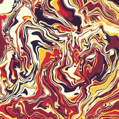 Wall Mural - Fluid art texture. Abstract background with swirling paint effect.  Liquid acrylic picture that flows and splashes. Mixed paints for interior poster. Yellow, brown and red iridescent colors