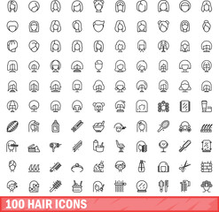 Poster - 100 hair icons set. Outline illustration of 100 hair icons vector set isolated on white background