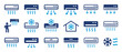 Air conditioning with fresh cold air icon set. Cool air and cooling symbol collection.