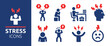 © Icons-Studio - Stress icon set. Man stressed, tired and depression icon collection. Vector illustration.
