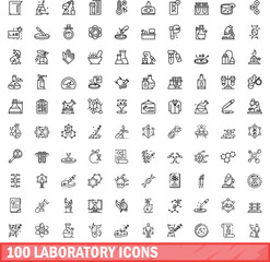 Poster - 100 laboratory icons set. outline illustration of 100 laboratory icons vector set isolated on white 