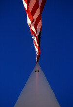 Vertical View From Bottom Of Flagpole Of American Flag, Dallas, Texas.