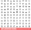© ylivdesign - 100 logistics icons set. Outline illustration of 100 logistics icons vector set isolated on white background
