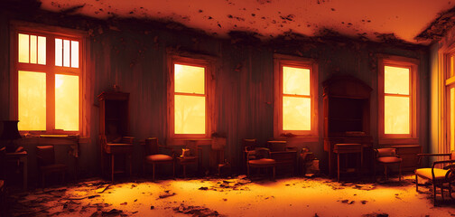 Wall Mural - Artistic concept painting of a old abandoned interior, background illustration.