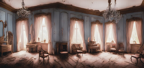 Wall Mural - Artistic concept painting of a old abandoned interior, background illustration.