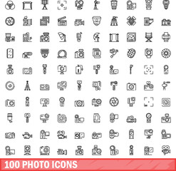 Poster - 100 photo icons set. Outline illustration of 100 photo icons vector set isolated on white background
