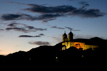 Brazil. Ouro Preto. Beautiful Sky And  The Church Of Our Lady Of Carmel, Illuminated At Dusk.