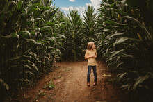 Girl Standing In Corn Field