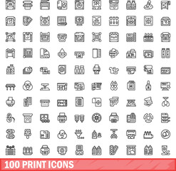 Poster - 100 print icons set. Outline illustration of 100 print icons vector set isolated on white background