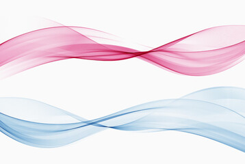 Set of smooth wavy lines Transparent waves in blue and pink color