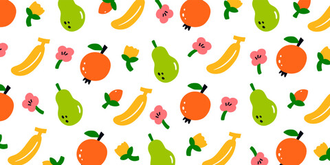 Poster - Trendy fruit composition in naive style  for cute background illustration design. Nature wallpaper in pattern hand drawn style