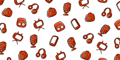 Poster - Retro device in orange color for cute background illustration design. Wallpaper in pattern hand drawn style