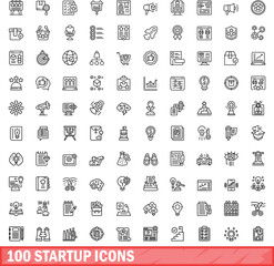 Poster - 100 startup icons set. Outline illustration of 100 startup icons vector set isolated on white background