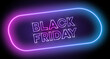 Black Friday design with neon light frame. Vector background for November seasonal sale event with glowing text