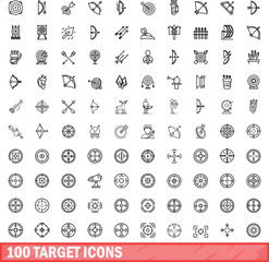 Poster - 100 target icons set. Outline illustration of 100 target icons vector set isolated on white background