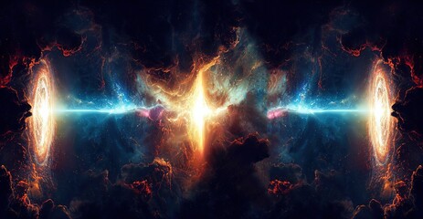 Poster - Glowing huge nebula with young stars. space background with the explosion of star.