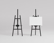 © 은영 이 - White canvas on a easel, a black easel mockup, 3d rendering, 3d illustration
