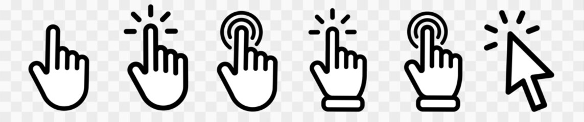 Fototapete - Vector hand cursors icons click set