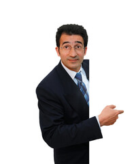 Wall Mural - gesture series: businessman points with index finger.