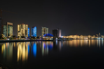 Wall Mural - Beautiful night view of Lusail Marina City promenade.