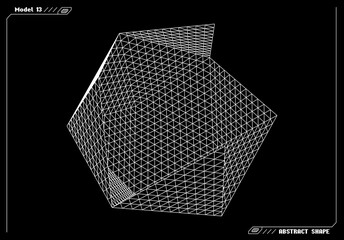 Aufkleber - Abstract 3d wireframe shape or basic element with open edge. Science and technology geometric abstraction with deformed shape.