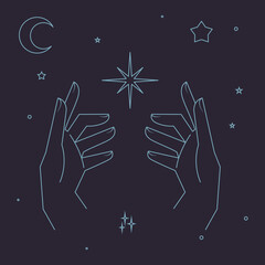 Wall Mural - Boho Witch and Magic icon Collection with mystic stars planets, suns, moons, and magical symbols.