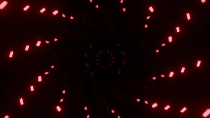 Poster - Glowing dots rotate in spiral on dark background. Design. Technological spiral with rotating neon dots in dark. Neon lanterns move in spirals in dark