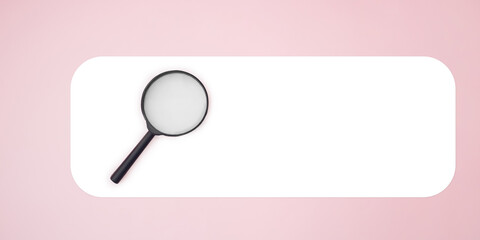 Magnifying glass on awhite and pink background. Like a search.
