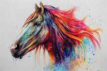 Stunning Colourful Fine Art. Gorgeous Horse With Flowing Mane. Generated By Ai, Is Not Based On Any Original Image, Character Or Person