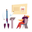 Dentists conference vector illustration. Doctor speaking before audience, seminar to college students in classroom. For lecture, workshop, dentistry, education concept
