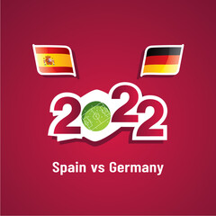 Wall Mural - Spain vs Germany with Spanish and German flags soccer dark red background