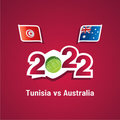 Wall Mural - Tunisia vs Australia with Tunisian and Australian flags soccer dark red background