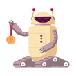 Robot winning programming competition with electronic robot. Flat vector illustration. Robotics, science, technology competition concept