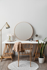 Canvas Print - Interior of light room with dressing table and mirrors