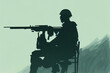 Silhouette of a machine gunner with automatic weapons