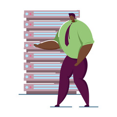 Poster - Corporate man monitoring operations flat vector illustration. Technology, cybersecurity concept for banner, website design or landing web page