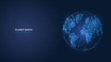 Futuristic Abstract Symbol Blue Planet Earth. Concept Blue Glowing Earth Day, Saving The Planet, Ecology. Low Poly Geometric 3d Wallpaper Background Vector Illustration.